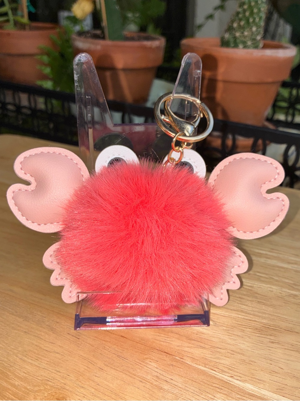 Pink Fuzzy Pom Pom Crab Keychain & Bag Charm | Gold Hardware